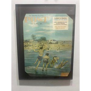 Old 1954 July POST Magazine Cover Framed Kids Jumping to Swim